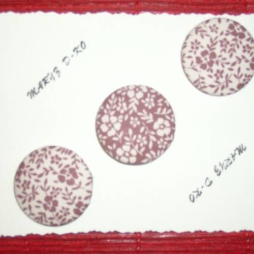 Trio boutons recouverts de tissu 32mm"fleuri taupe et écru" 2