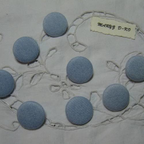 8 boutons tissu 22mm" jean bleu ciel "