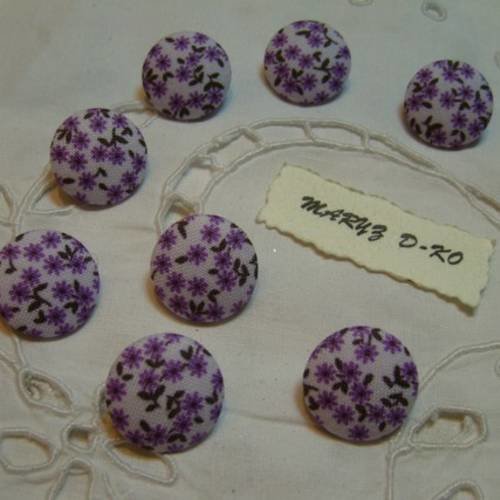 8 boutons tissu 18mm " mini fleurs violettes "