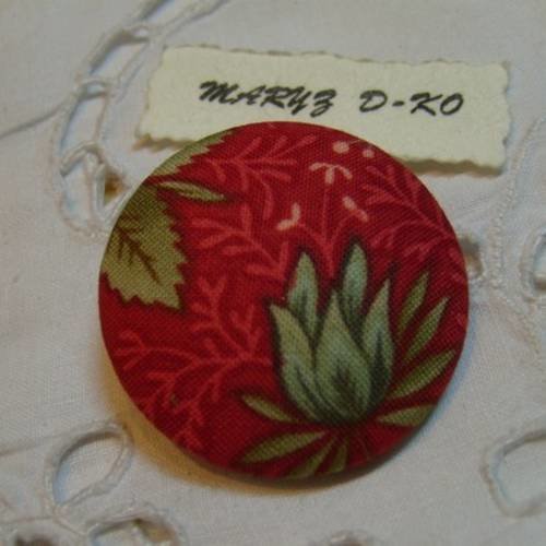  bouton tissu 36mm plantes tropicales rouge 