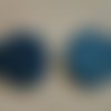 Duo boutons tissu ameublement 32mm " bleu turquoise et pétrole " 