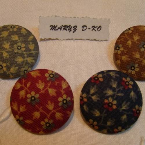 4 boutons tissu 32mm " petites fleurs moda "