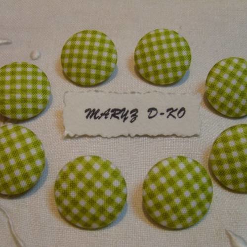 8 boutons tissu 20mm " vichy lime "