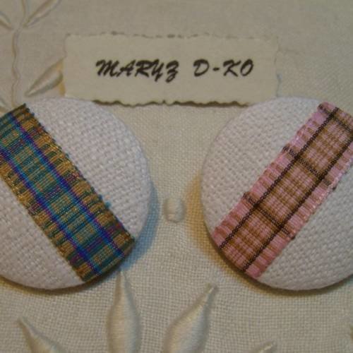 Duo boutons tissu 32mm " drap ancien ruban écossais " 