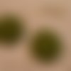 Duo boutons tissu 32mm "  point de croix fond vert "