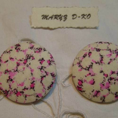 Duo boutons tissu 32mm " liberty pablo pepper rose " feuillage