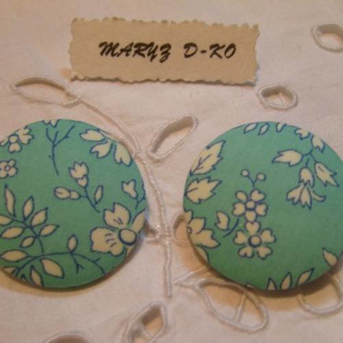 Duo boutons tissu 32mm liberty of london " capel turquoise 