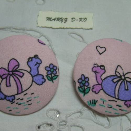 Duo boutons tissu 50mm  " tortue amoureuses " 