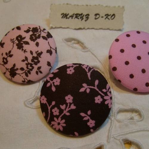 Trio boutons tissu 32mm " assortiment fleurs et pois " 