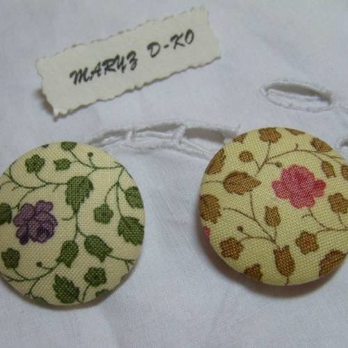 Duo boutons tissu 32mm "  rosiers " 