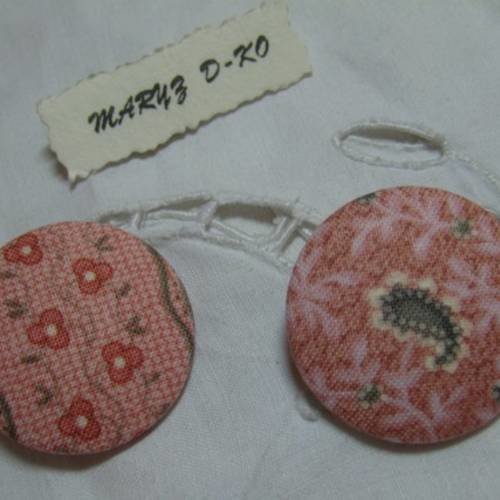 Duo boutons tissu 32mm " assortiment rose/gris" 