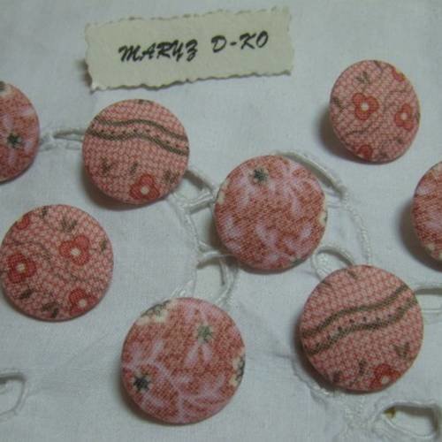 8 boutons tissu 22mm " assortiment rose/gris " 