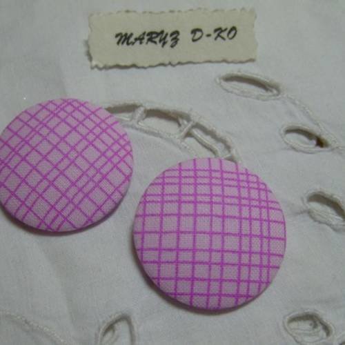 2 boutons cabochons tissu 32mm " quadrillé rose " 