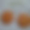 2 boutons cabochons tissu 32mm " quadrillé orange " 