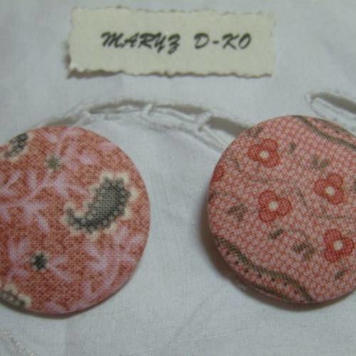Duo boutons tissu 32mm " assortiment rose/gris" 2 