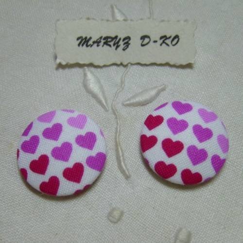 2 cabochons boutons tissu 24mm " coeurs dégradé de rose " 