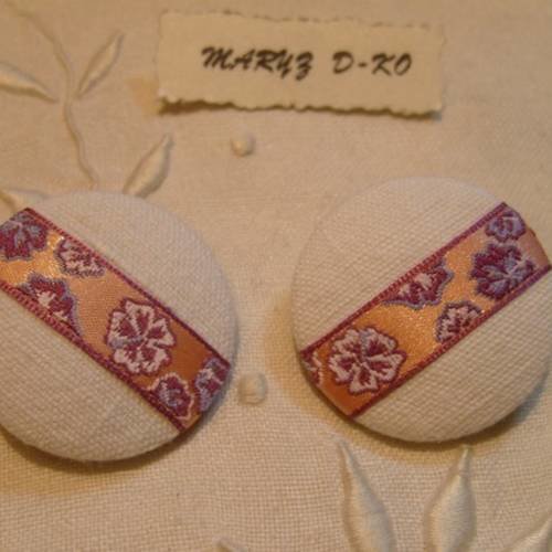 Duo boutons tissu 32mm" drap ancien ruban rosé" 