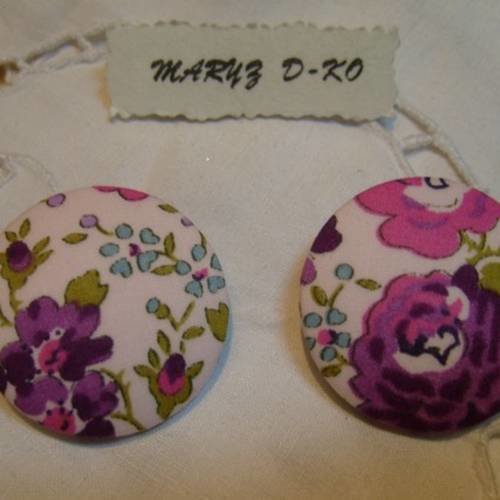 Duo boutons tissu 32mm " liberty félicité violet " 