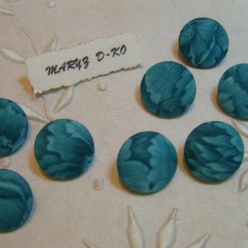 8 boutons tissu 20mm "feuillage turquoise" 