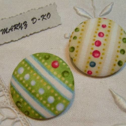 Duo boutons tissu 32mm " frises pois " 