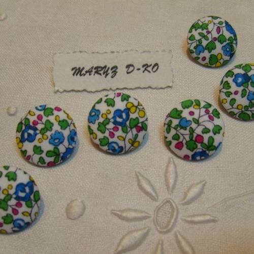 6 boutons tissu 20mm " liberty eloise turquoise " 