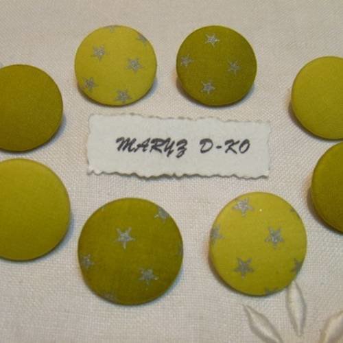 8 boutons tissu 22mm " assortiment batiste anis/olive " 