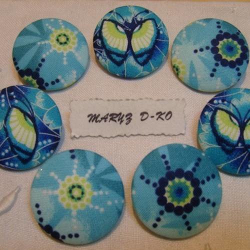 Boutons tissu 32mm " assortiment turquoise " 