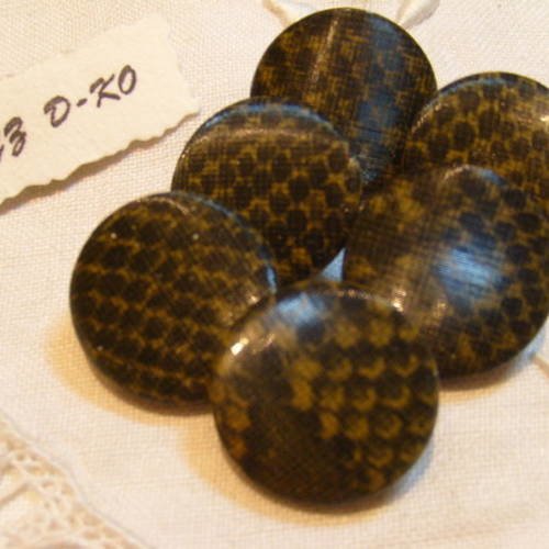 6 boutons 22mm simili cuir glacé imitation reptile marron 
