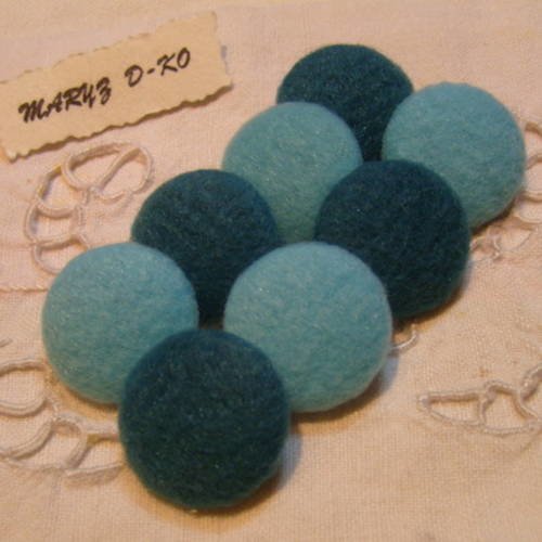 Assortiment boutons 22mm tissu feutré bleu  