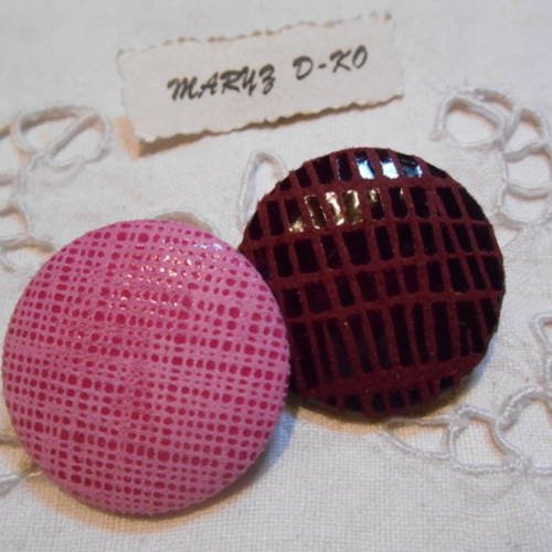 Duo boutons cuir 32mm " trame rose et prune " 