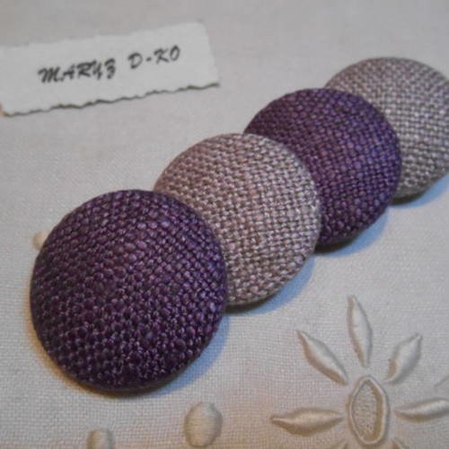 Boutons 32mm tissu ameublement lin mauve/violet 