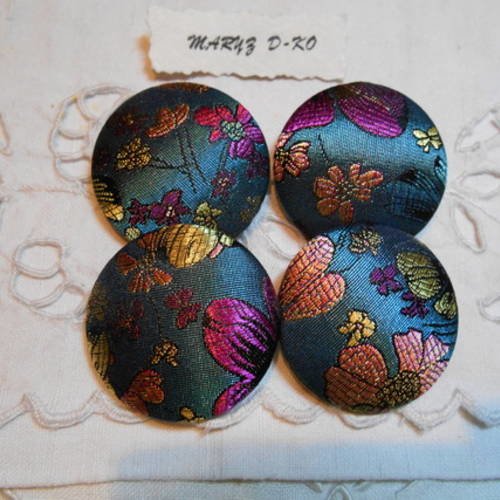 4 boutons 40mm recouverts d'un tissu brocard turquoise 
