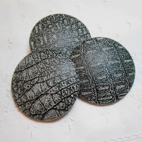 Boutons tissu simili imitation reptile gris/noir 50mm 