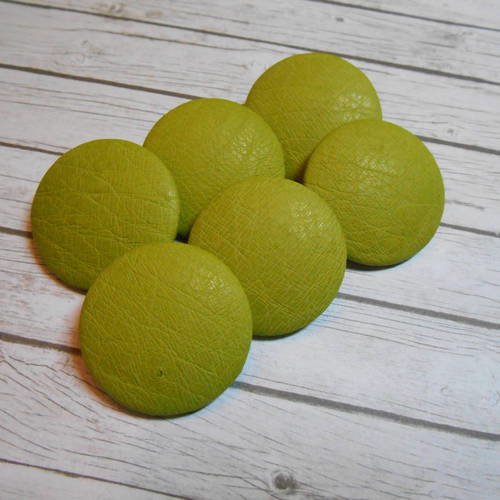 6 boutons 32mm recouverts de cuir d'autruche vert olive 
