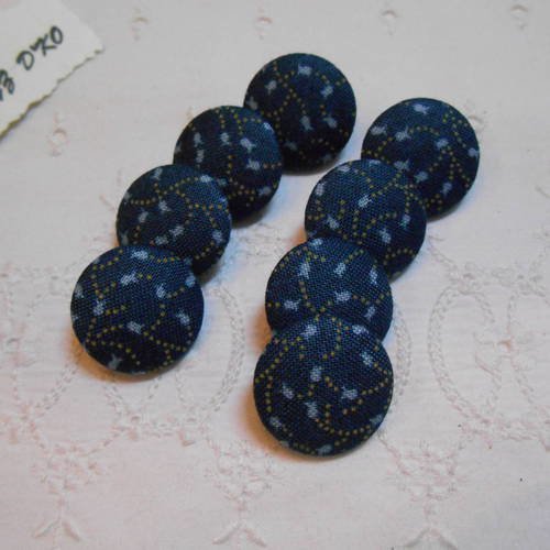 Boutons tissu 20mm recouverts d'un coton clochettes fond bleu 