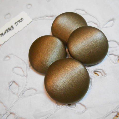 4 boutons 32mm recouverts de simili cuir bronze métallisé 
