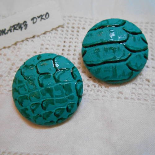 Assortiment boutons simili cuir 32mm imitation reptile vert 