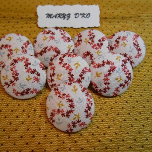 Boutons tissu 24mm recouverts d'un coton guirlandes de fleurs 