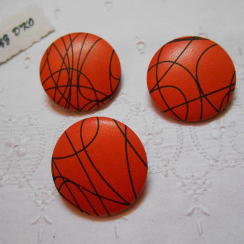 3 boutons 32mm recouverts de cuir agneau orange impressions 2 