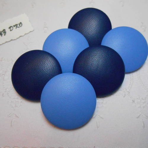 6 boutons 32mm recouverts de cuir d'agneau plongé bleu 