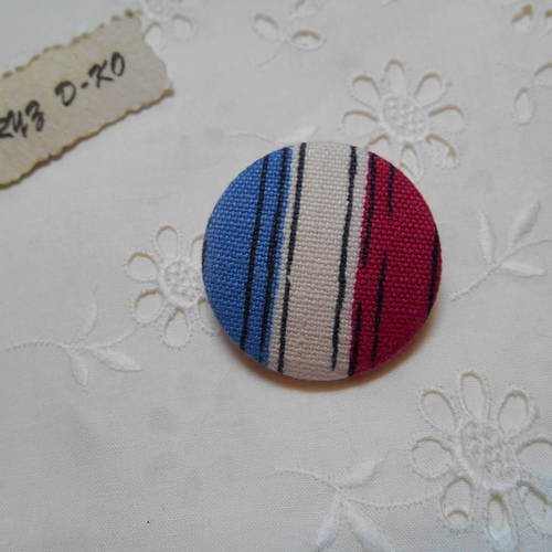Bouton 32mm recouvert de tissu ancien couleurs drapeau français 