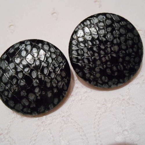 Assortiment boutons simili cuir imitation reptile argenté/noir 32mm 