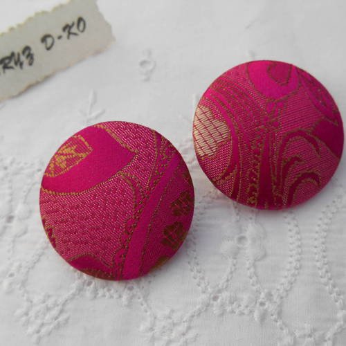 Boutons 32mm recouverts de tissu brocard lamé rose fuchsia 