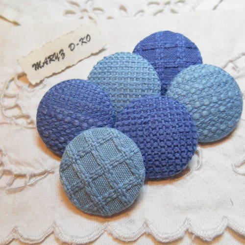 6 boutons 32 mm recouverts de tissu d'ameublement 2 bleu 