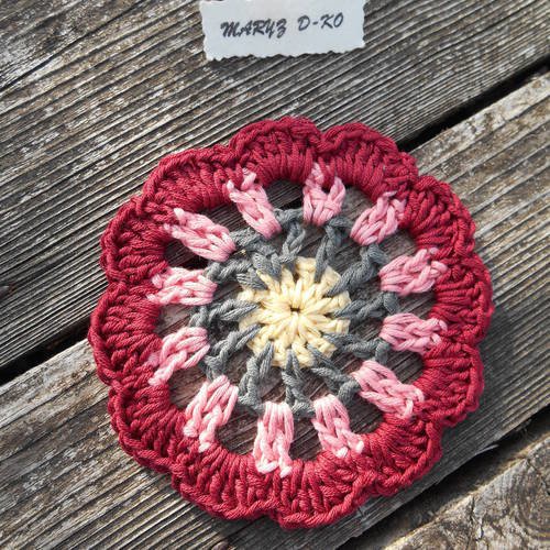 Applique fleur coton création au crochet 10cm 