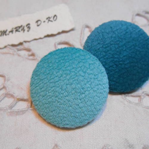 Boutons 32 mm recouvert de tissu velours d'ameublement "assortiment bleu" 