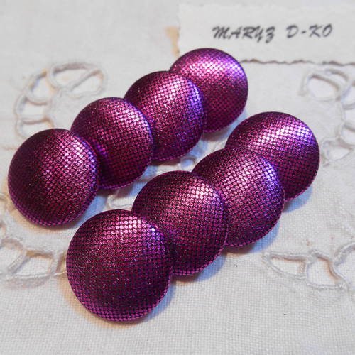 Boutons 20mm recouverts de tissu lamé violet 