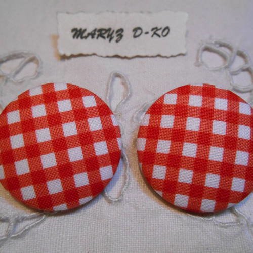 Boutons tissu 32mm " vichy rouge et blanc " 
