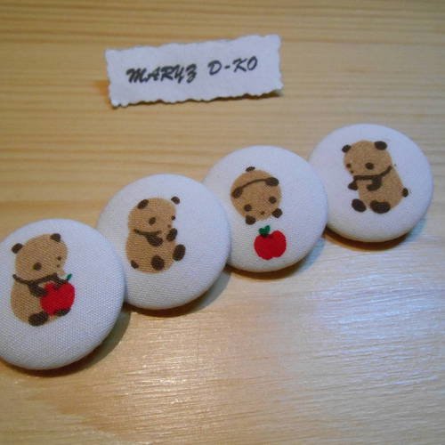 4 boutons 26mm recouverts de tissu " pandas " 