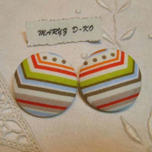 Duo boutons tissu 32mm " style bayadère " 3 